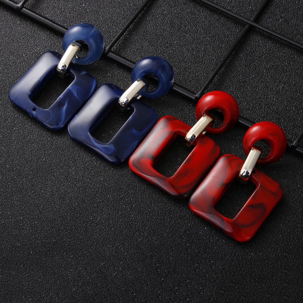 Hu Hu Hu Hu Hu Alat Bantu Pasang Kacamata♡ Anting Tusuk Gantung Statement Bahan Resin Desain Persegi Geometri Untuk Wanita