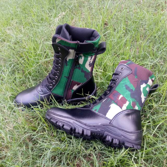 Sepatu pdl tali resteng doreng hijau tua AL AD TNI