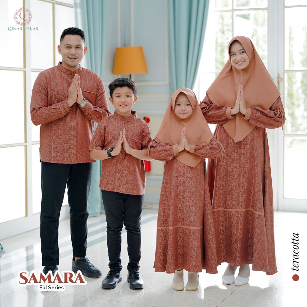 Gamis couple keluarga pasangan muslim Teracota terbaru 2022  baju seragam lebaran kekinian  SAMARA E