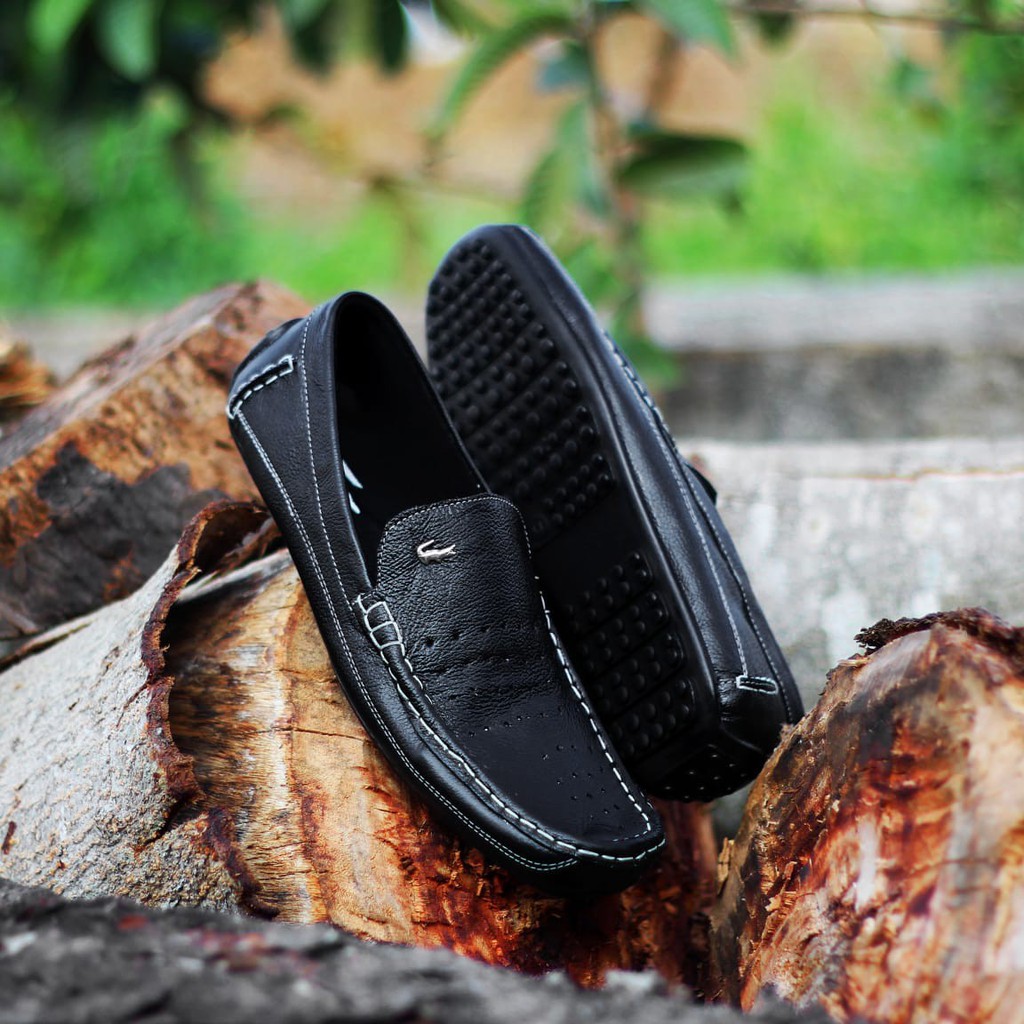 Alv [Satipa_Store] Sepatu Pansus Pria Lacoste 02 Sepatu Casual Slip On Hitam Pria Premium Quality 79