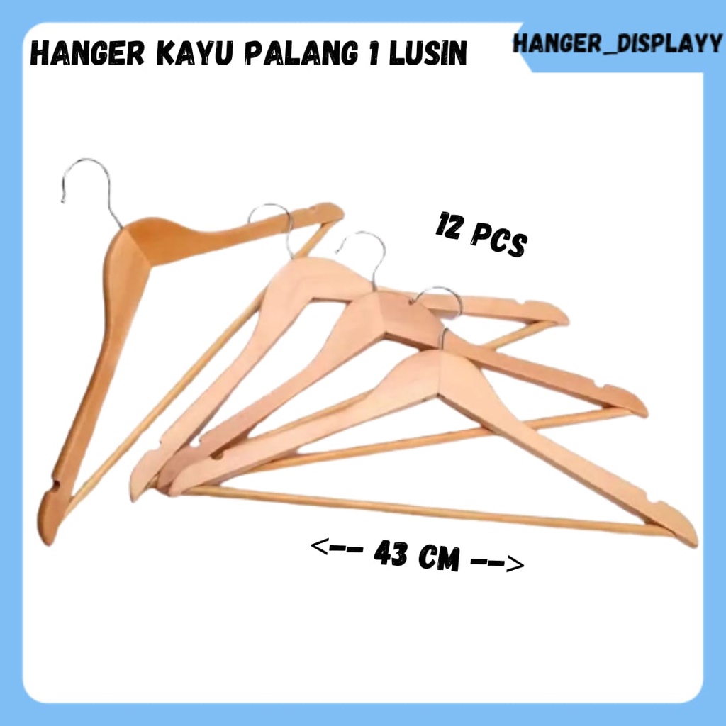 Hanger Kayu Palang Dewasa (Wood) warna Natural / Gantungan Baju