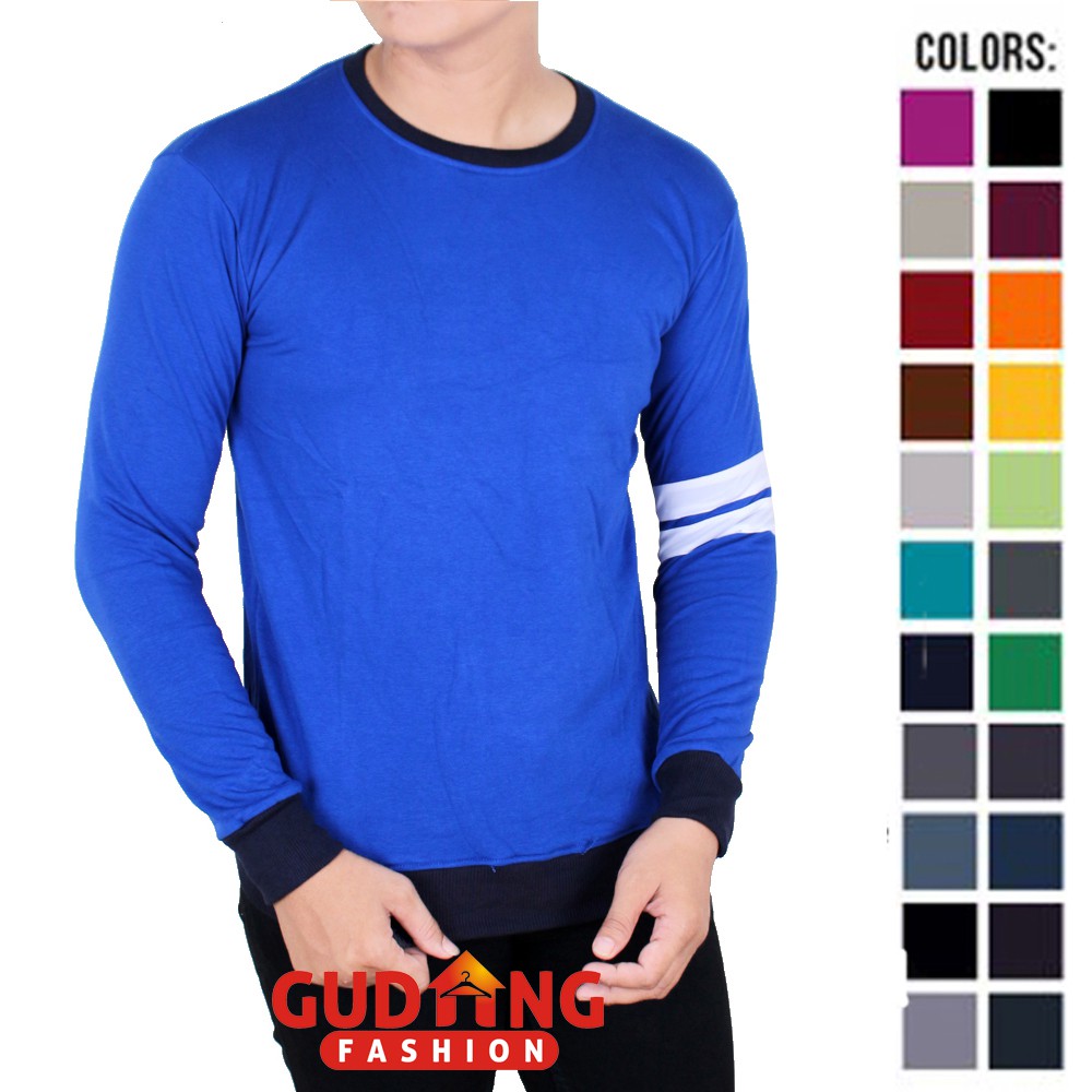 Kaos Pria Double Strip Casual Panjang - Banyak Pilihan Warna PAN (COMB)