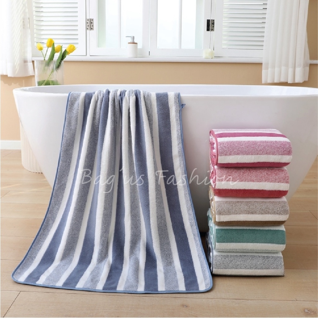 Handuk mandi Dewasa Microfiber 70x140cm Salur Besar New handuk dewasa big star daya serap tinggi Import