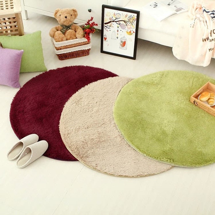 TIKAR-KARPET- KARPET BULU KARPET BULAT 80CM KARPET LANTAI KARPET SANTAI KARPET RUMAH - COKLAT