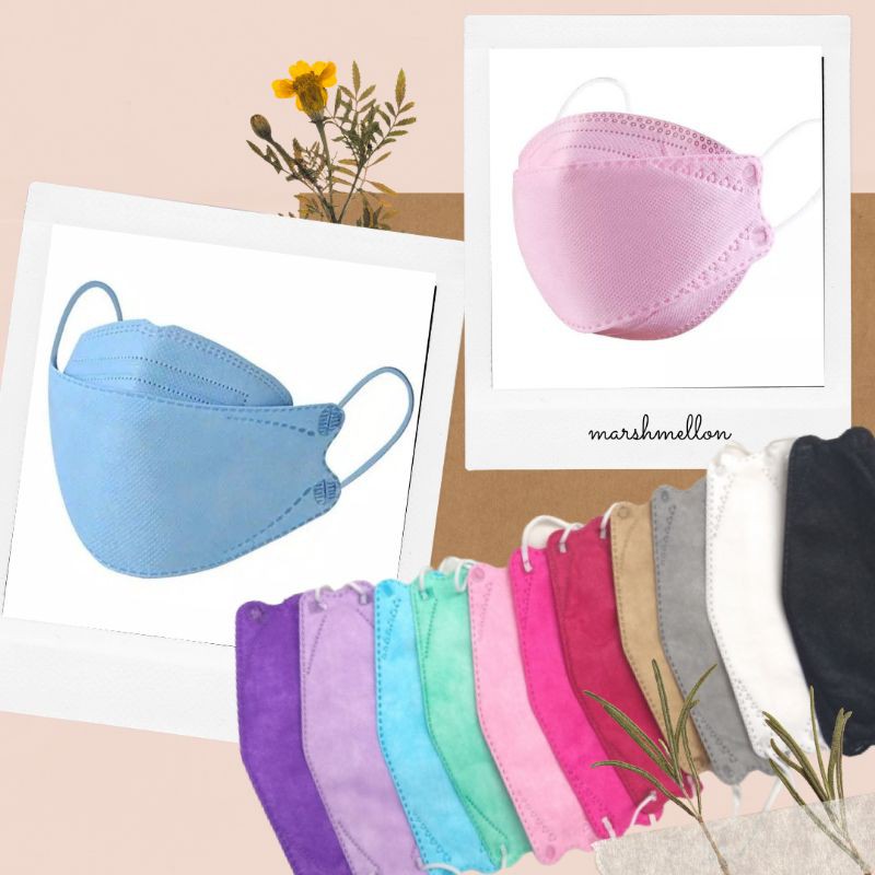 MASKER KF94 WARNA WARNI MIX PASTEL HITAM PUTIH TALI GEPENG SENADA KOREA KOREAN EARLOOP 4 PLY DEWASA 