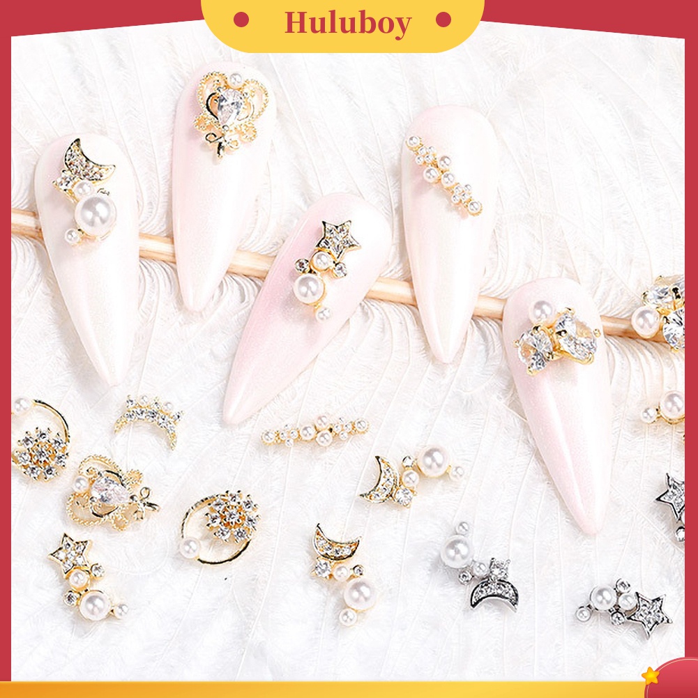 Huluboy Huluboy♡ 2pcs Perhiasan Kuku Cubic Zirconia Mewah Untuk Dekorasi Manicure