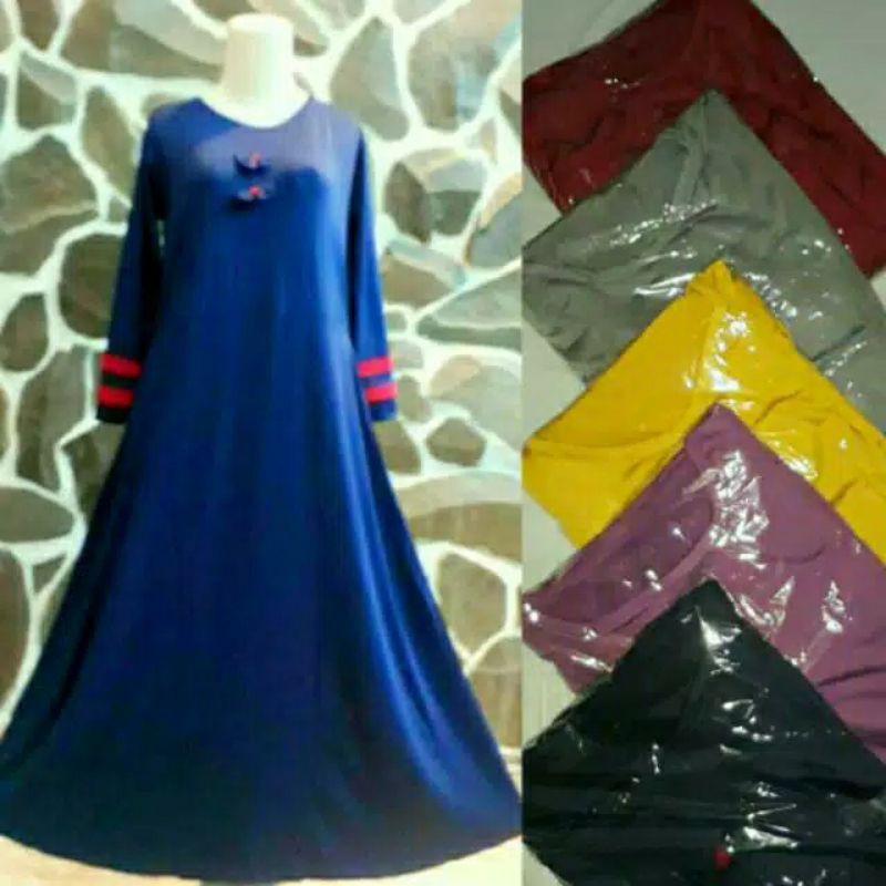 gamis jersey polos kombinasi