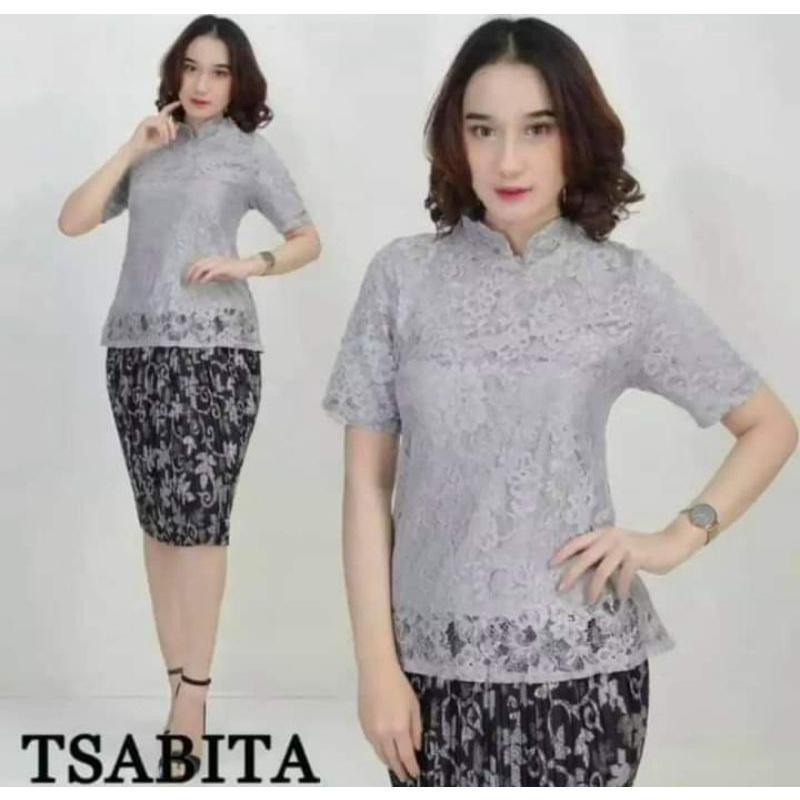 setelan kebaya sanghai dan rok pendek terbaru/kebaya modern/kebaya natal/kebaya wanita/realpict
