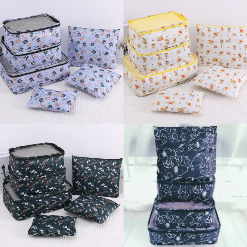 Travel Pouch 1 set isi 6 motif Donald Snoopy