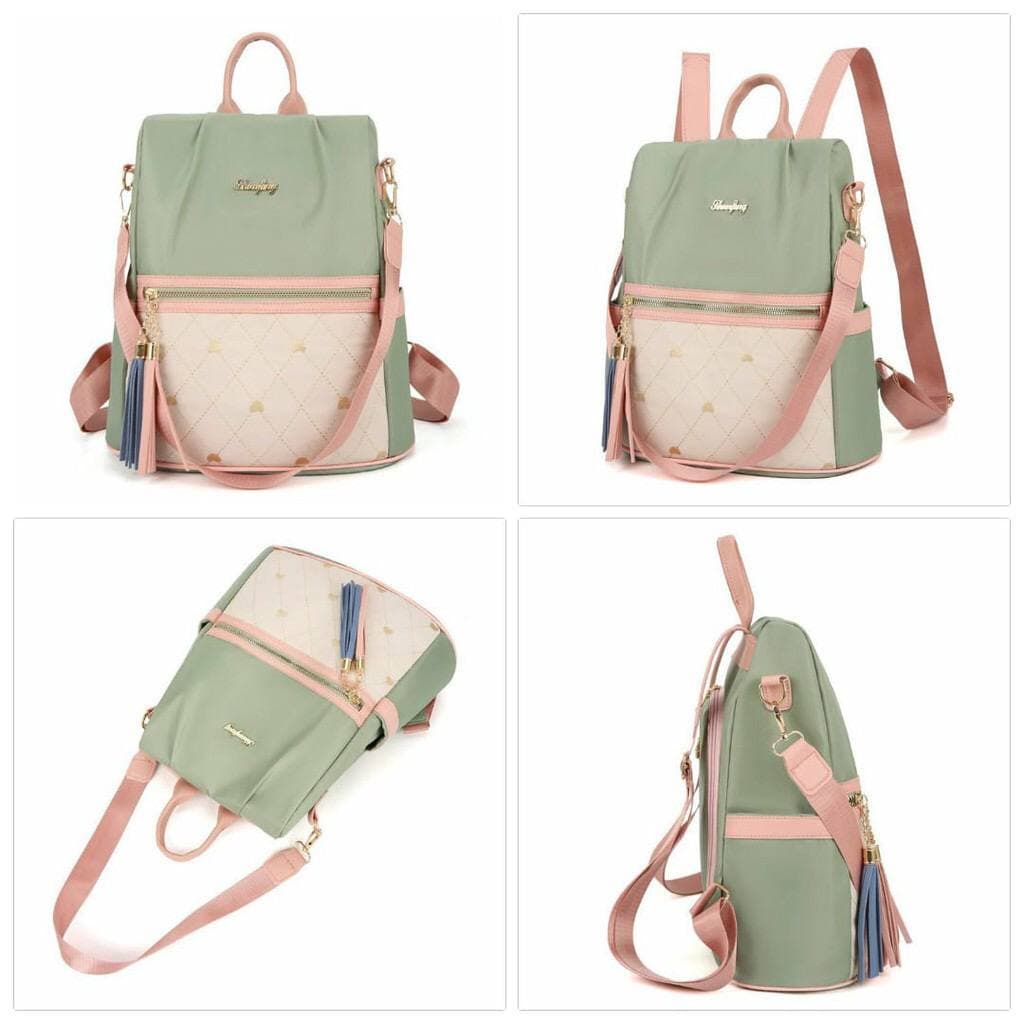 TAS RANSEL WANITA ANTI AIR BACKPACK HIJAU KOREA IMPORT MURAH FASHION SELEMPANG PARRY TA160G3 BRANDED