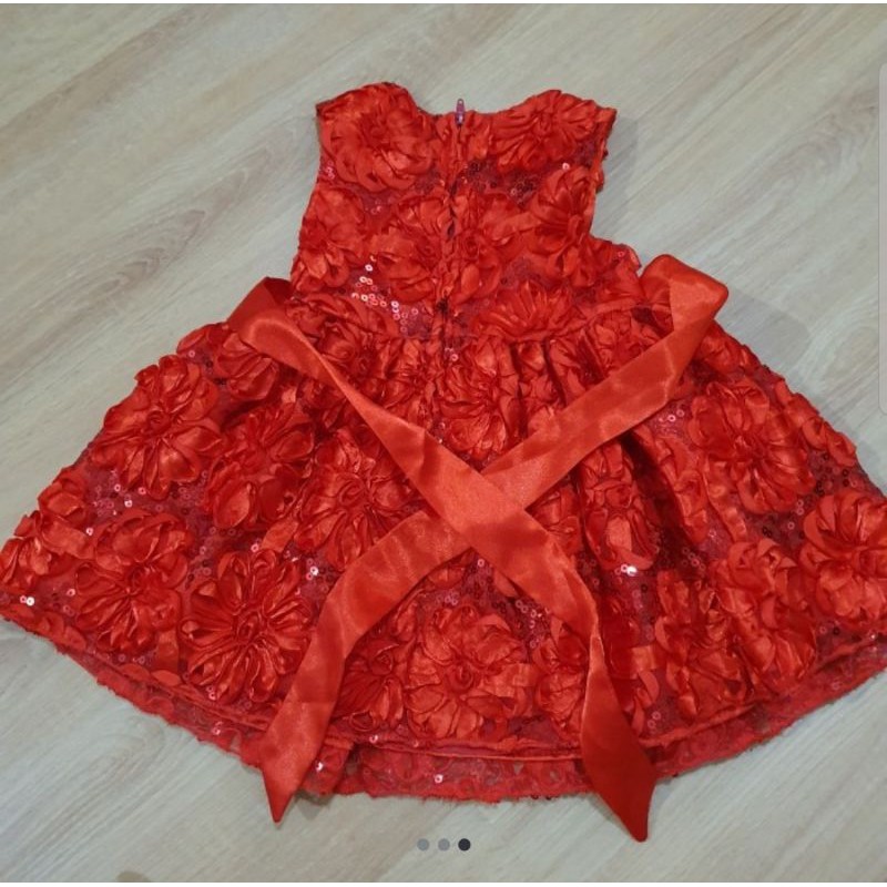 Dress Cinderella Anak Perempuan dress merah motif bunga import