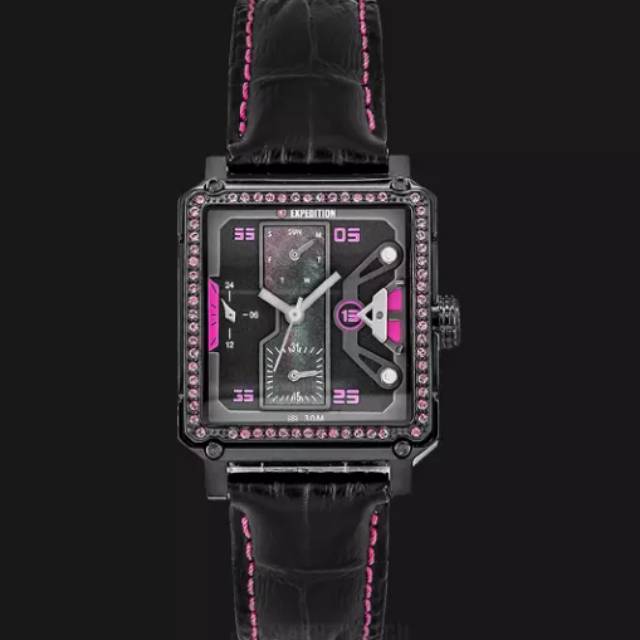 Jam Tangan Expedition e 6695 Ladies Leather Black Pink Original