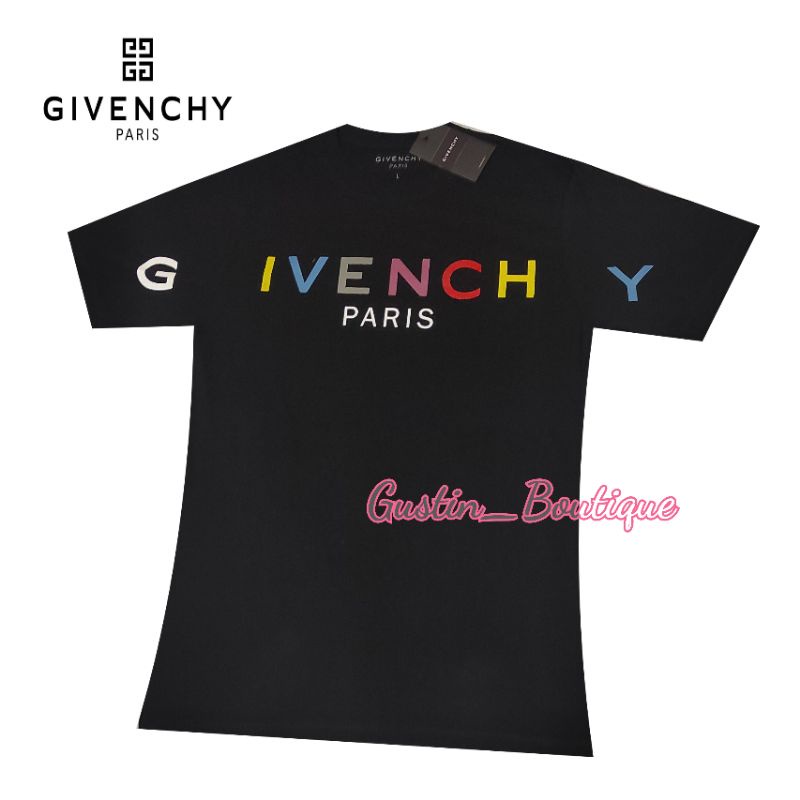 Original Givenchy Multicolor Logo Print Kaos Unisex Pria Wanita Atasan