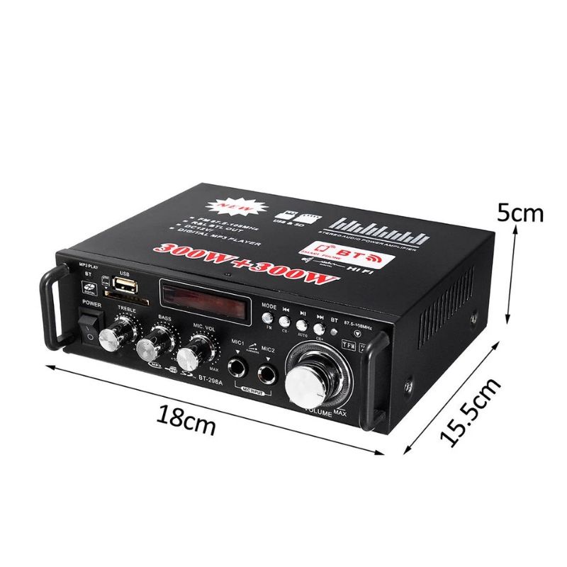 Audio Power Amplifier Home Bluetooth EQ Karaoke FM Radio 600W AC 220V