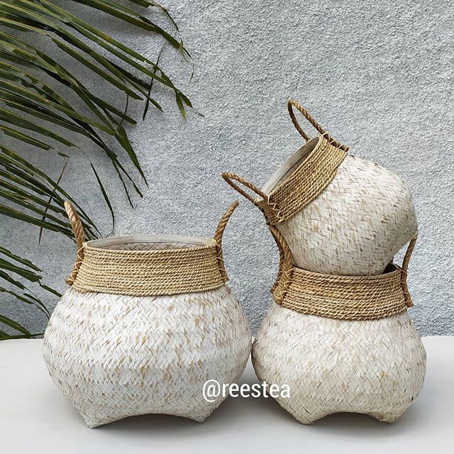 Size S Keranjang  Guci Bambu  White Wash Cover pot  