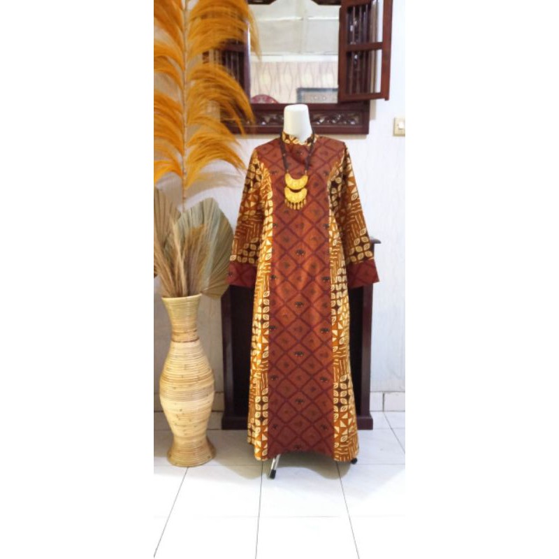 gamis batik sogan kombinasi