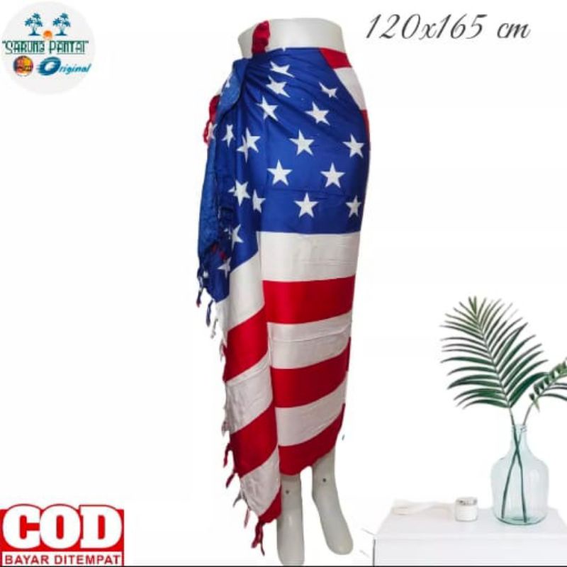 Kain Bali / Kain Pantai / Selendang Bali / Selimut Tipis / Motif Bendera Amerika - Inggris