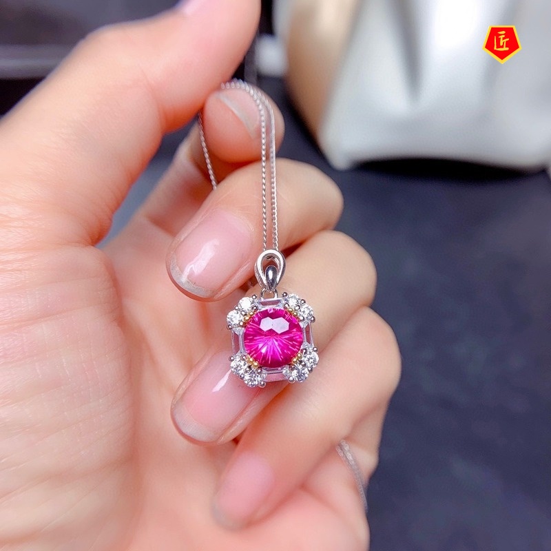 [Ready Stock]Natural Pink Topaz Necklace Set Rings Ear Studs