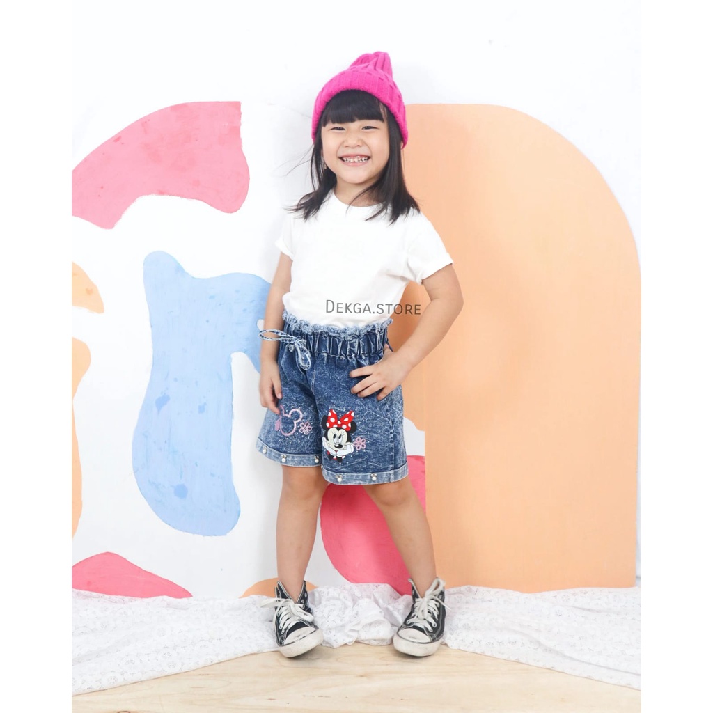 Celana hotpant anak full karet bawahan anak perempuan usia 1-12tahun motif sablon pony mickey aksen mutiara