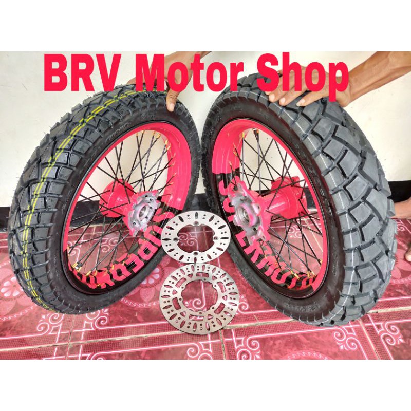 Sepaket Velg KLX D Tracker 150- Velg Sumo KLX Full Set Siap Pasang Ring 17