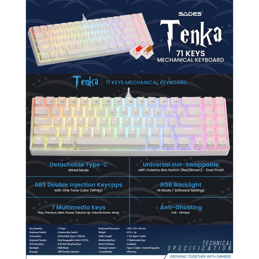 Keyboard Gaming Mechanical Sades Tenka Hotswap