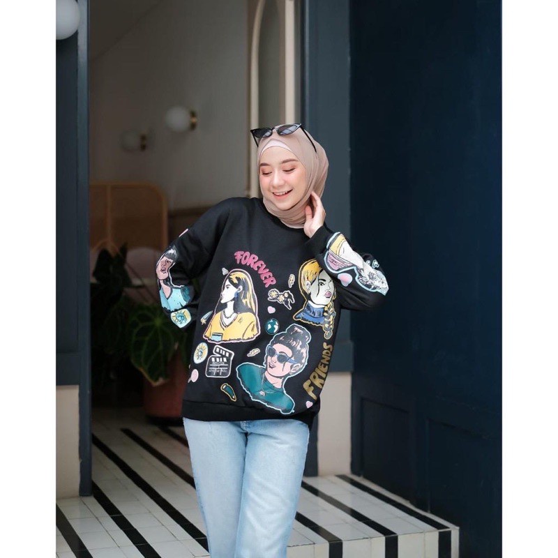 BEFAST - ZGW OOTD Sweater NADYAN / Sweater Forever Face (LD 98, P 60) / Sweater Casual Wanita / Atasan Lengan Panjang / Pakaian Kekinian Remaja Wanita / Sweater Bergambar / Fashion Remaja ABG Termurah