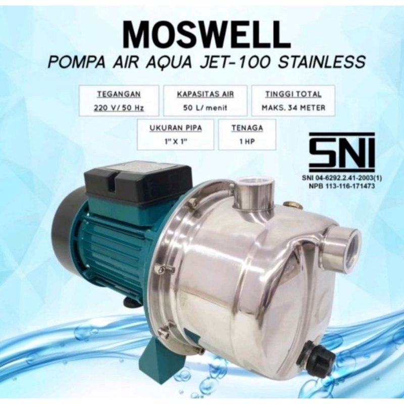 Pompa air isi ulang stainless steel Pompa air  Semi jet pump Moswell Jet 100