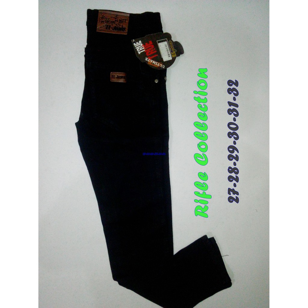 Celana panjang jeans bahan denim warna hitam merk el-jeans size 27-32