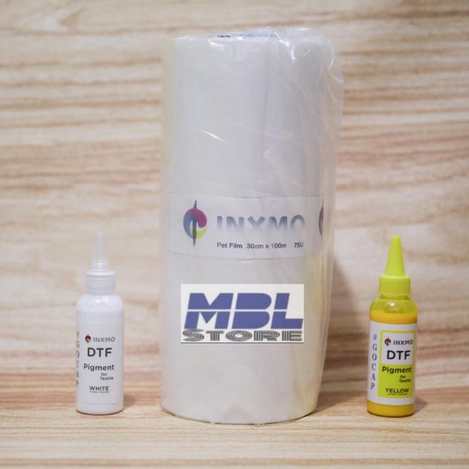 

---Terbartu--- Pet film dtf INXMO 30 cm x 100 mtr 75micro bundling 2pcs tinta dtf