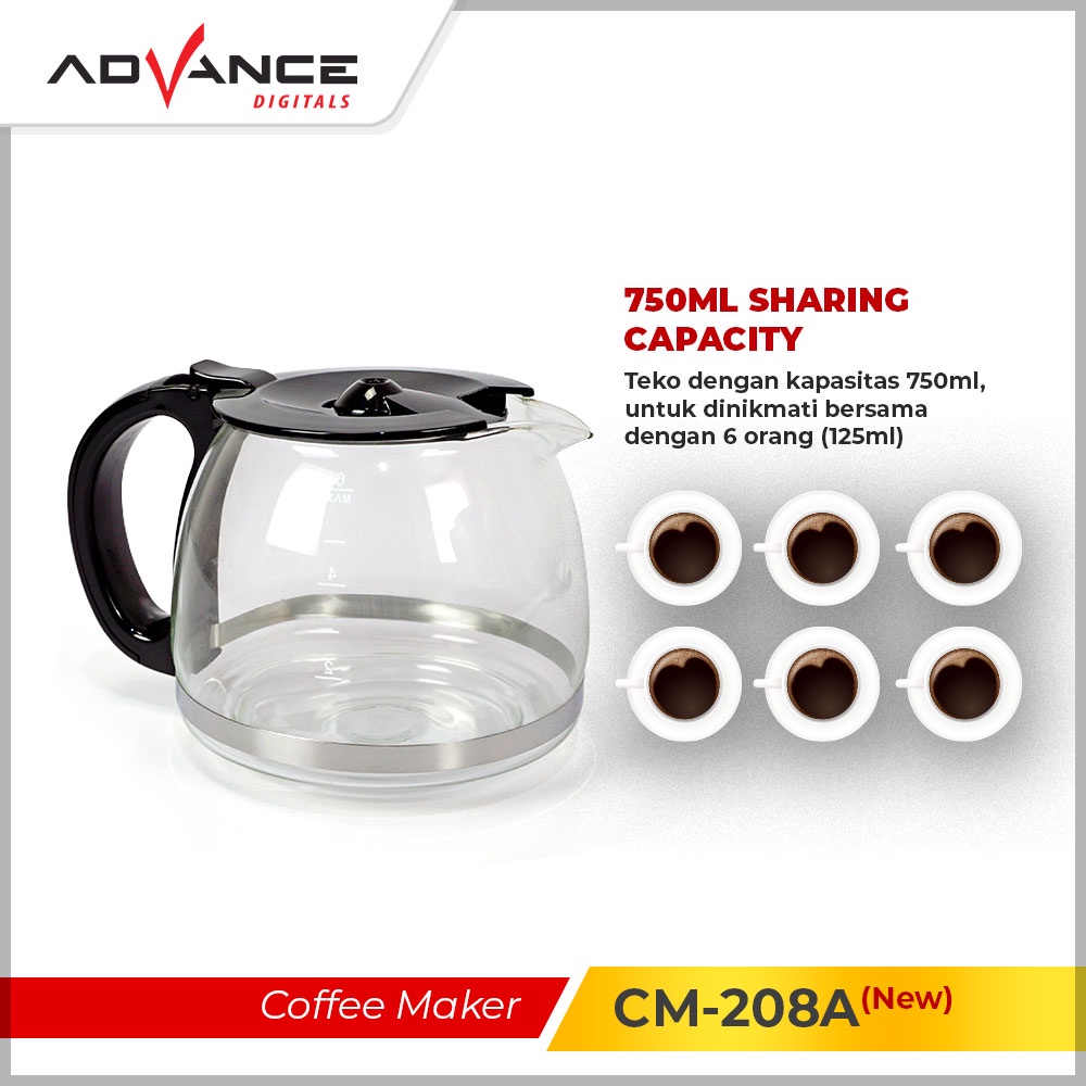 【Ready Stock】Advance Coffee Maker Mesin Kopi CM208A-0.75L / CM218-1.2L / CM228-1.5L  Automatic Coffe Machine