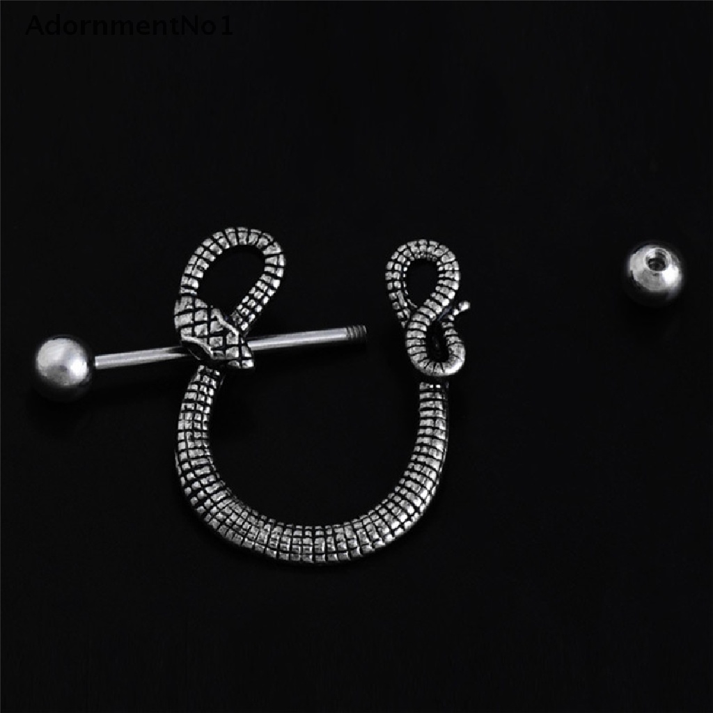 (AdornmentNo1) Cincin Tindik Puting / Tubuh Bahan Stainless Steel 14G Desain Ular Untuk Wanita