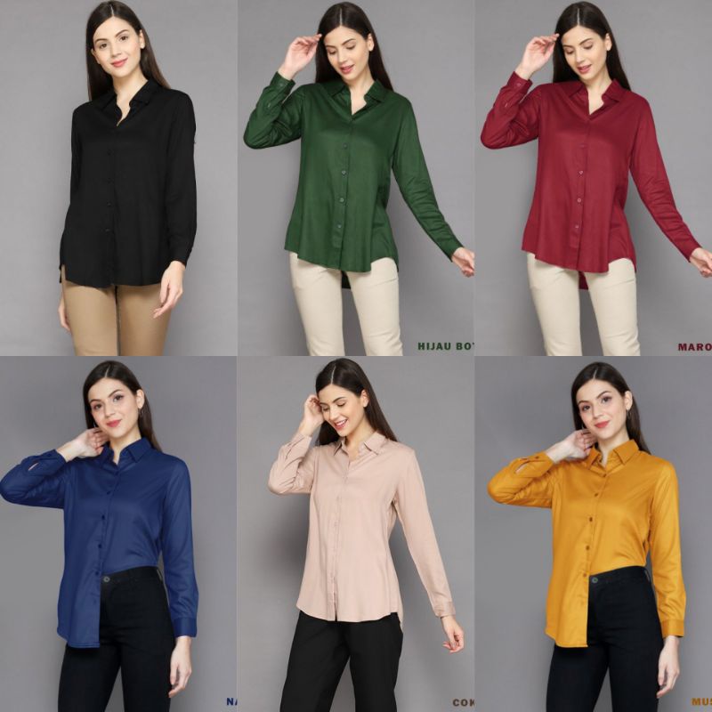 Atasan Wanita Blouse BASIC POLOS BAHAN RAYON | BAHAN ADEM FULL KANCING T3F0 Promo Modis Best Seller 