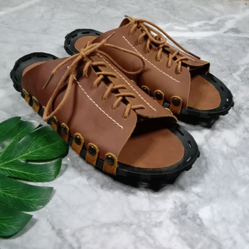 QNAR. Sandal pria kulit asli // Sandal casual pria tali kulit asli
