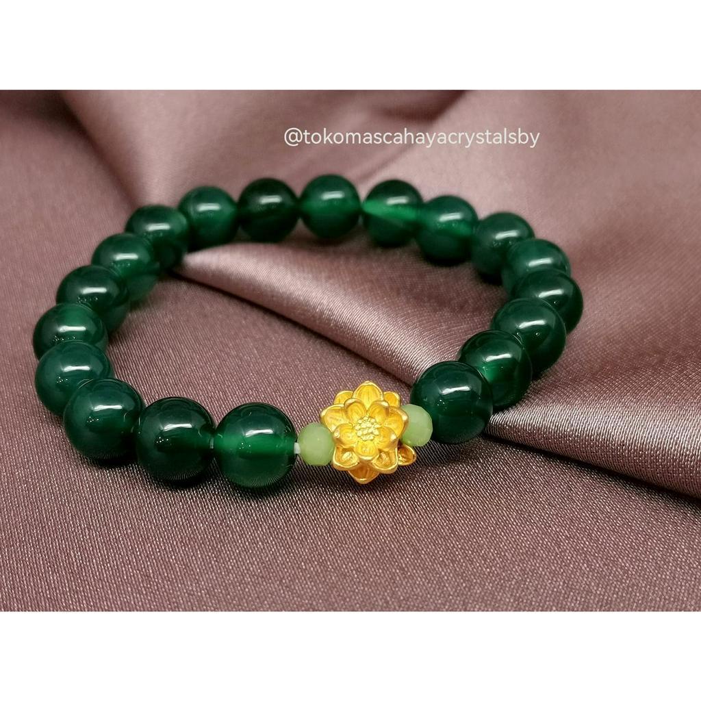 Gelang Teratai Lotus Emas Kadar 24k HK Hongkong 999.9% 9999 &amp; Gelang Batu (Biasa / Serut)