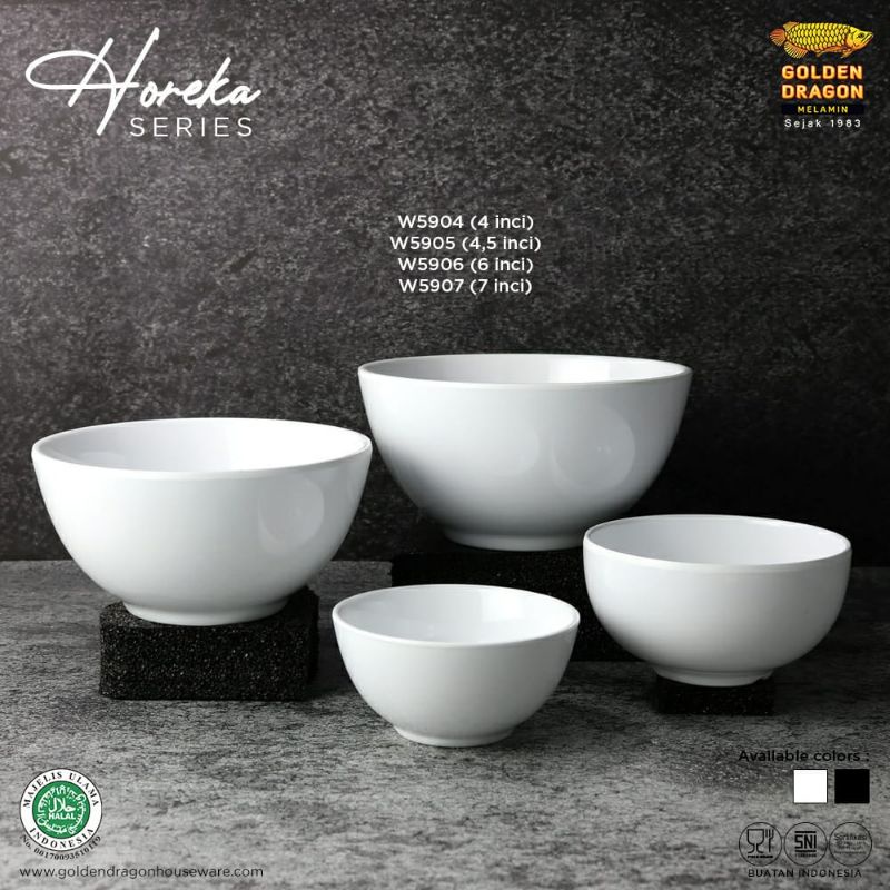 W5907 Mangkok Sup 7 inch Putih Horeka Melamine Premium Golden Dragon