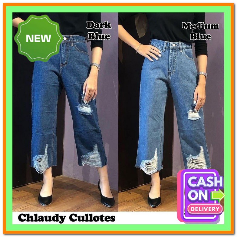 Celana Kulot Jeans Korea Jins Kekinian Jens Terbaru Cewek Wanita Celena Kulot Jins Cewek Korean Styl