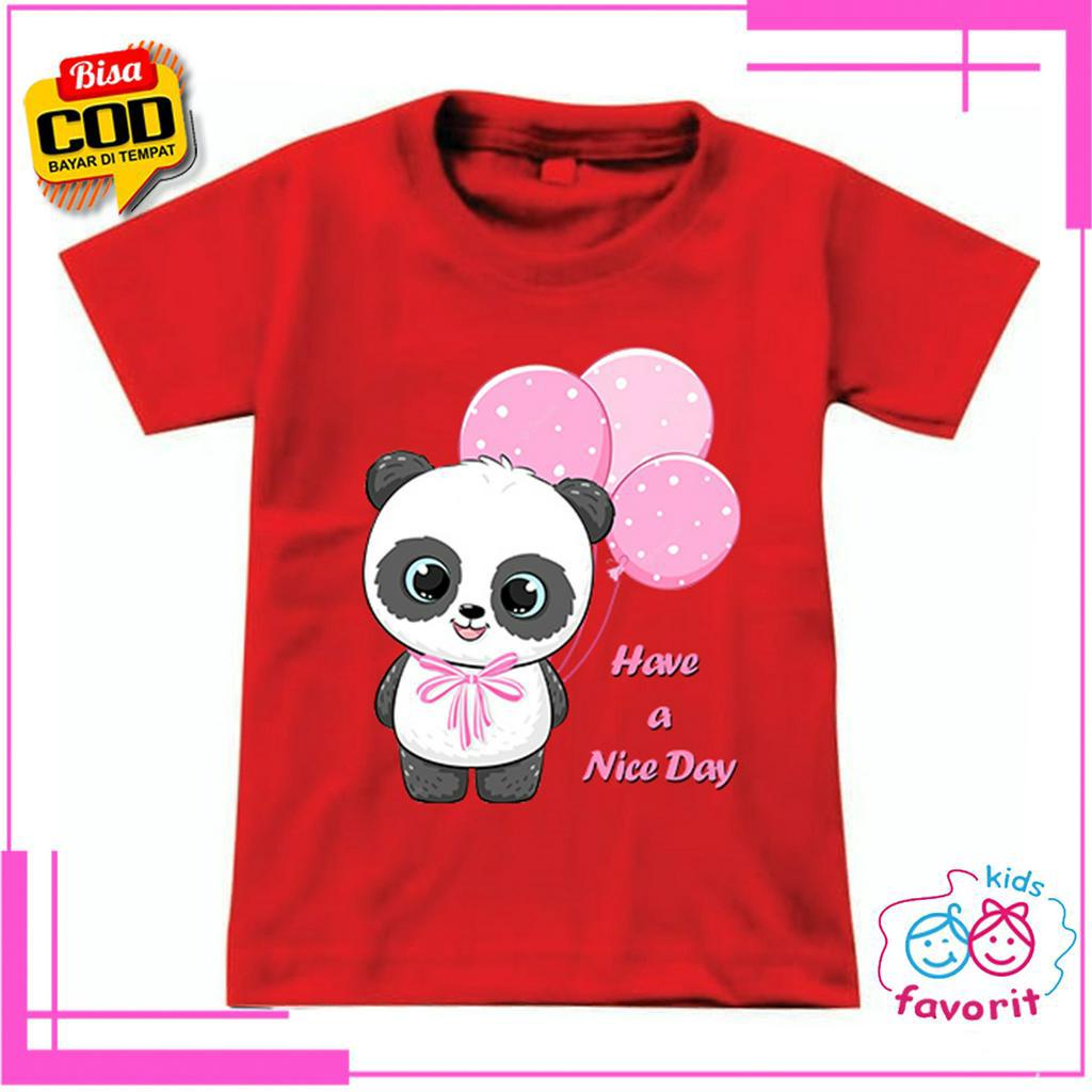 KAOS ANAK PEREMPUAN MOTIF PANDA LENGAN PENDEK SIZE 1 TAHUN - 10 TAHUN