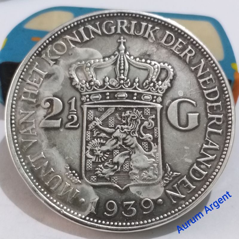SWILH2.5G-53.. 1 PC KOIN PERAK KUNO ASLI 2.5 GULDEN WILHELMINA TH 1939.  -- SILVER COIN --