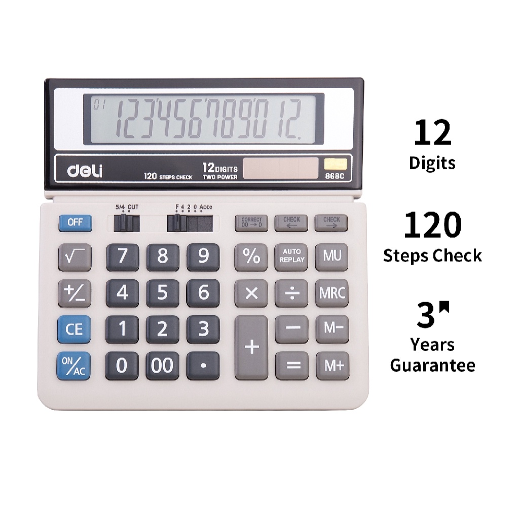 HAPPY TIME DELI KALKULATOR MEJA 12 DIGIT DESKTOP CALCULATOR WARNA ABU-ABU GARANSI 3 TAHUN ALAT TULIS KANTOR SEKOLAH KULIAH C868C