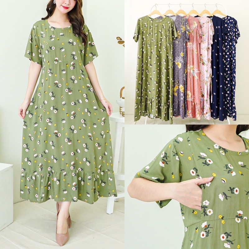 NARA - Baju Menyusui Bukaan Kanan Kiri Samping Daster Dress Jumbo Busui Panjang Hamil Nursingwear