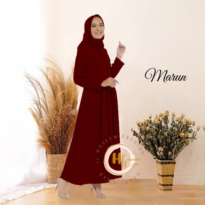 Alia Gamis Polos Busui Abaya Cantik Elegan Moscrepe Warna Maroon / Marun