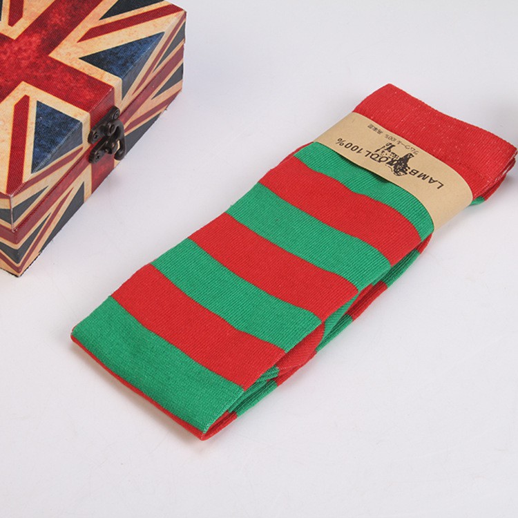 OKBE black and white overknee socks / kaos kaki belang hitam putih sepaha-hijau X merah