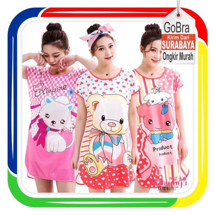 Gobra ♕ PW061 Part 3 Baju Tidur Wanita Piyama Motif Kartun Lucu Pakaian Wanita Daster Variasi Import