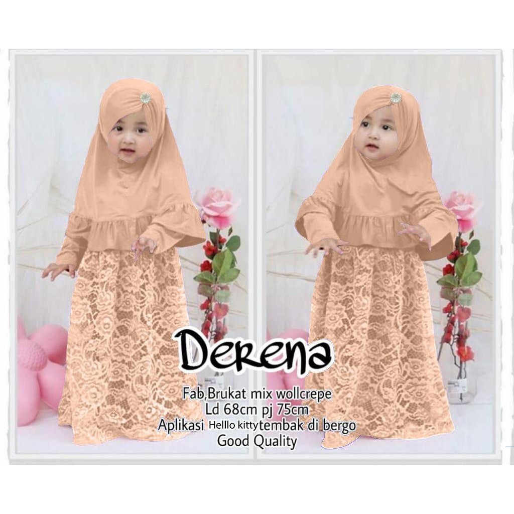 Kids derena/gamis syari+pashmina instan/baju muslim brokat/busana muslim set anak murah