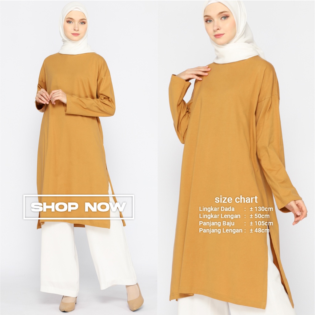 Tunik Wanita Kaos Muslimah Oversize LD 130 AlmondBrown FemonRitch