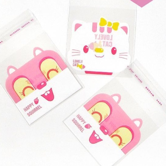 

20pcs kantong plastik biskuit motif kicing tupai lucu/cookies bag cat squirell souvenir hampers