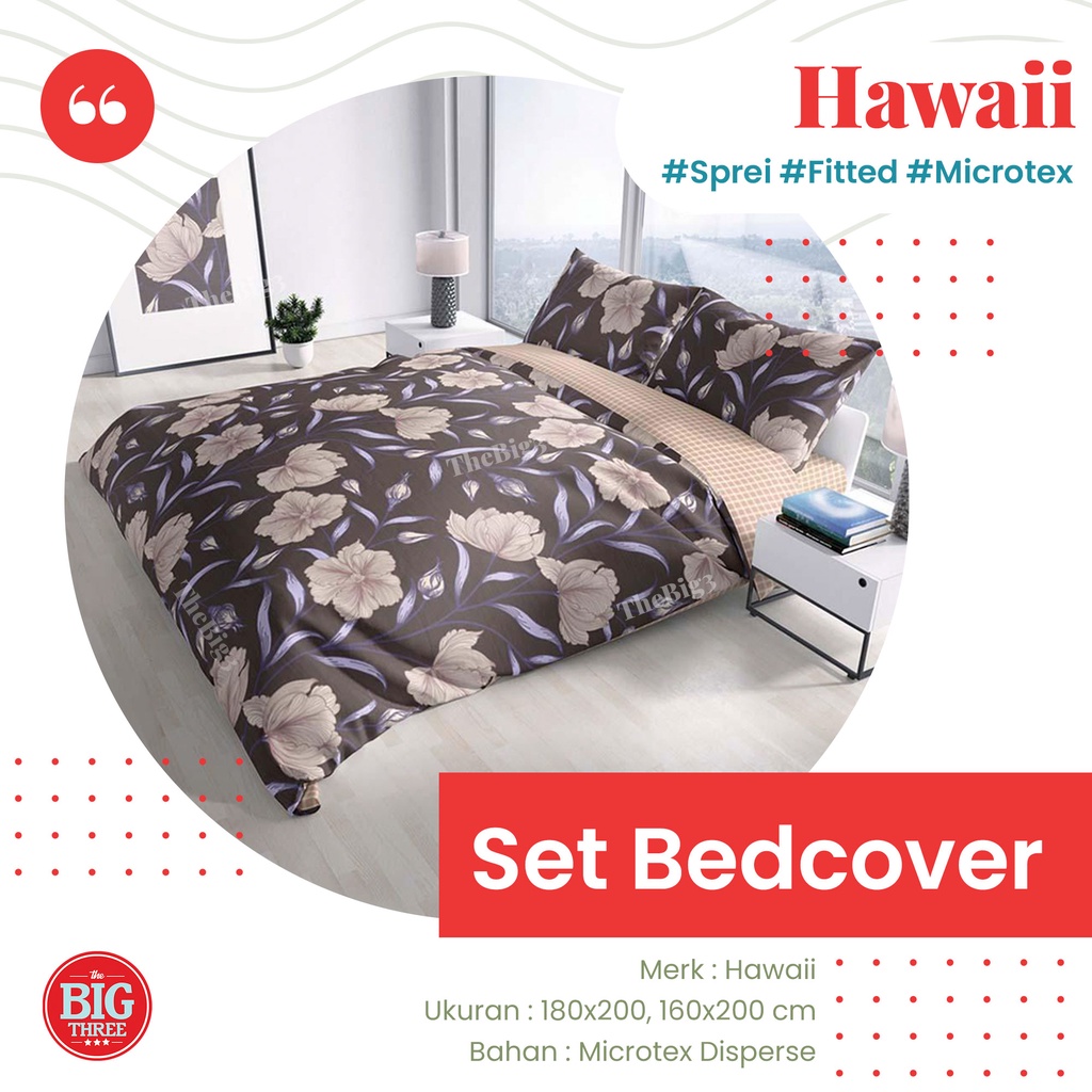 HAWAII Bedcover + Sprei 180x200 / 160x200 Motif Alba Emira Violetto Vena Tribly Damaris Flair Tara Lucano Lenora Fanya Delice Danish Valli Nautical Coconut Delano Mavi Mori Spade Club Agnia Alder Candy - King 180 BC Hawai