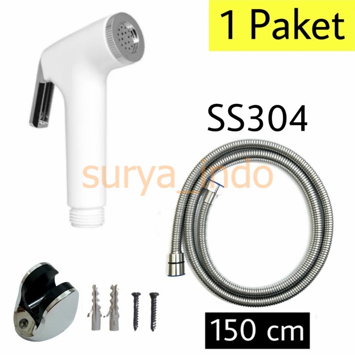JET SHOWER TOILET SET 150 CM SS304 BIDET SHOWER KLOSET CEBOK PUTIH