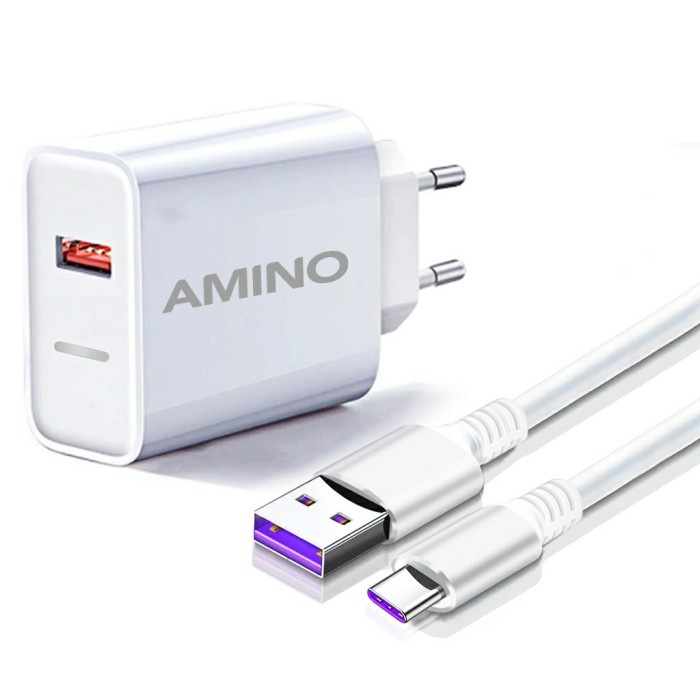 AMINO 3A 18W Qualcomm QC3.0 Fast Charger 4A kabel Type C Quick Charger - kepala charger