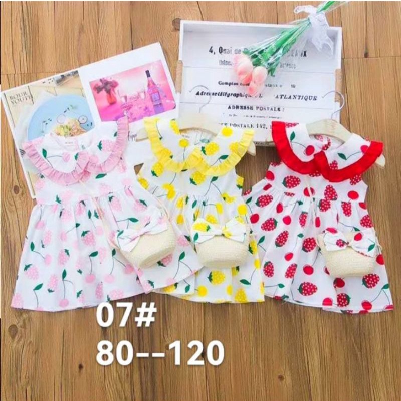 DRESS ANAK IMPORT PREMIUM FREE TAS ANYAMAN CANTIK 1-5 TAHUN / DRESS IMPORT ANAK CEWEK KATUN BONUS TAS